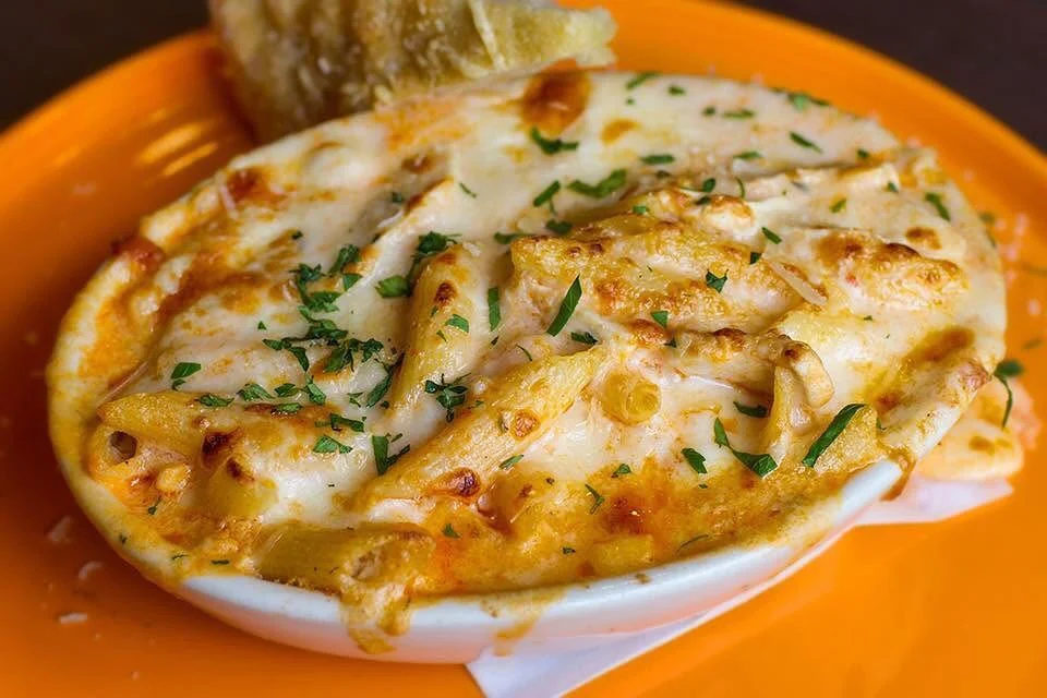 Baked macaroni and cheese with a golden crust