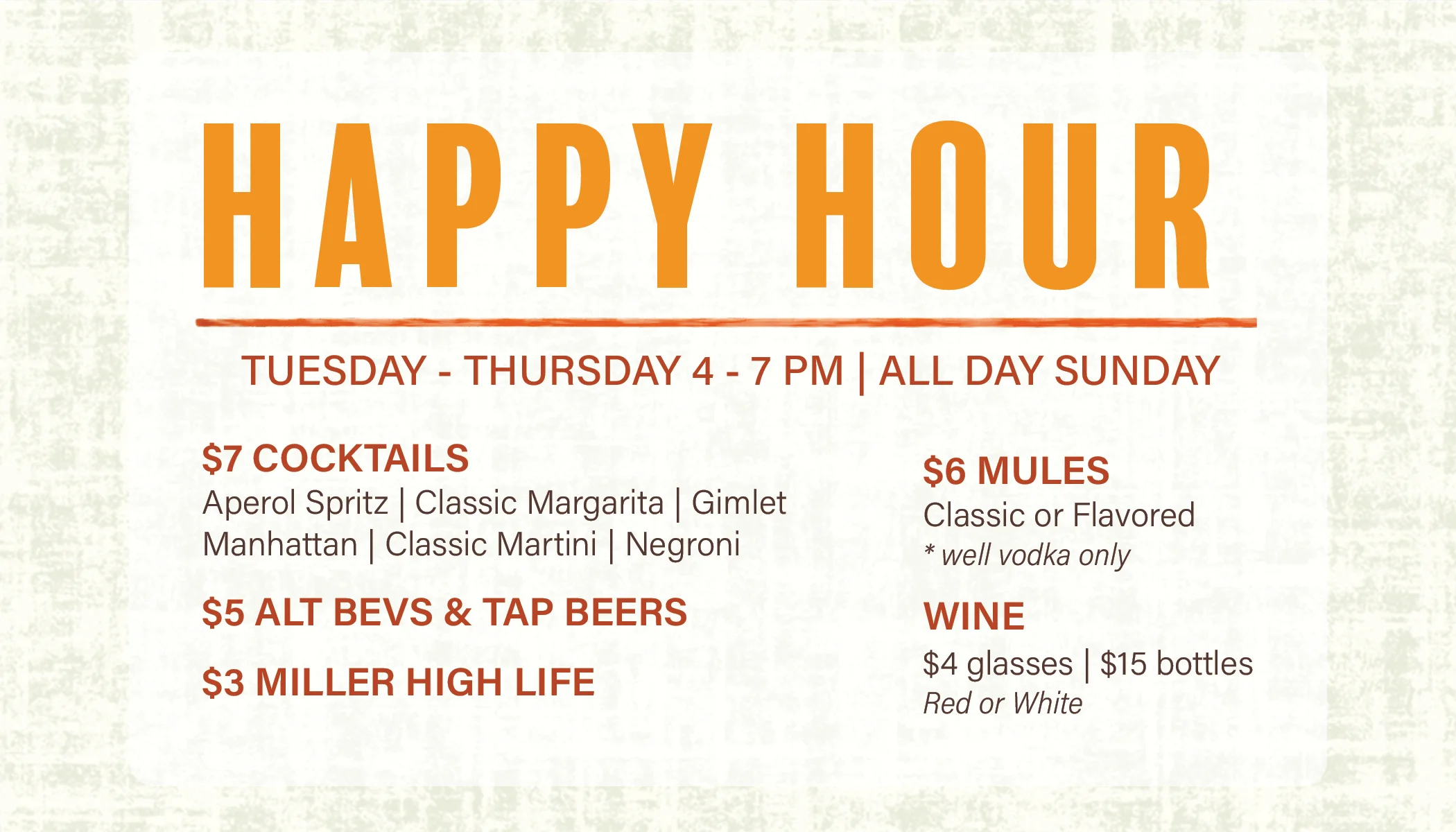 Cocktail menu featuring Vinyl Smash Hits and Seasonal Debuts with prices.