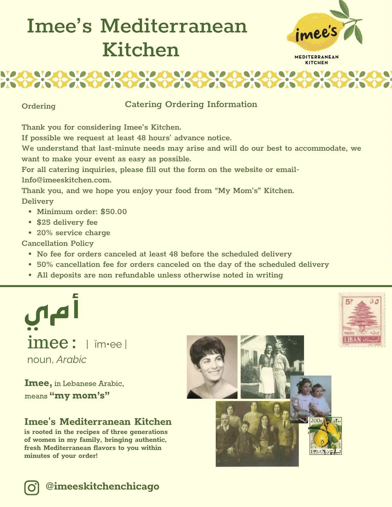 Catering information for Imee's Mediterranean Kitchen