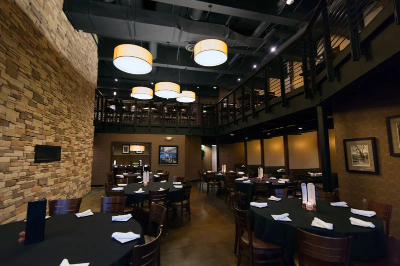 Cozy restaurant interior with modern decor and warm lighting