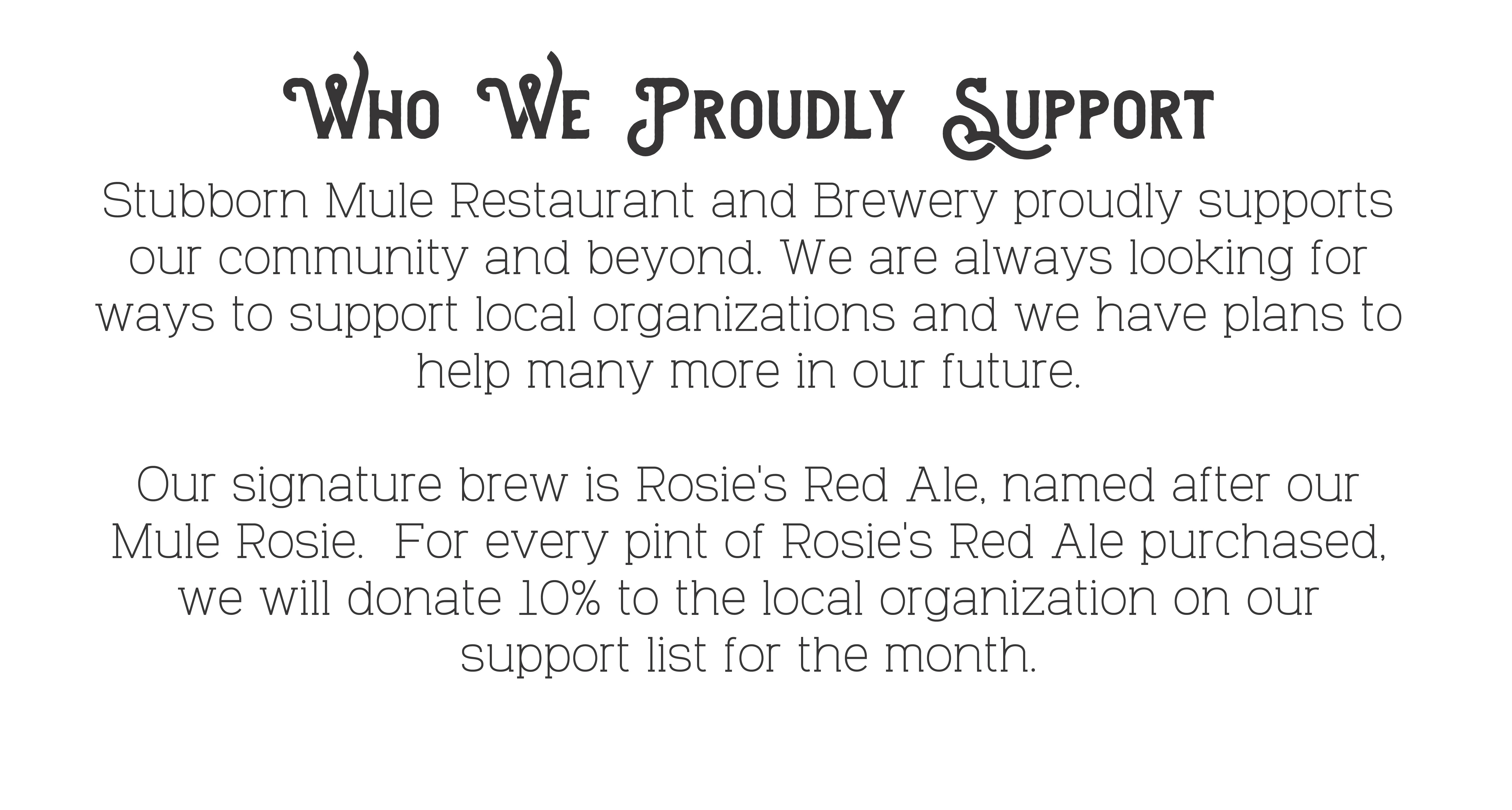 Community support announcement from Stubborn Mule Restaurant