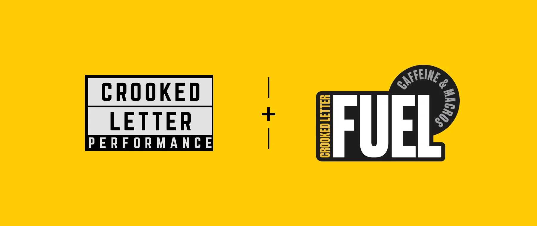 Crooked Letter Performance and Fuel branding logos on a bright yellow background