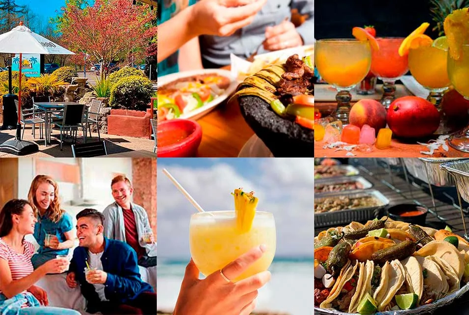 Vibrant Mexican restaurant scene with cocktails and dishes