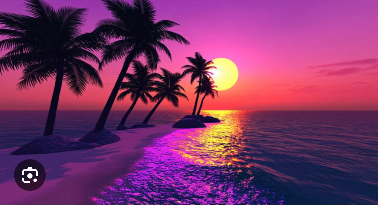 Tropical sunset with palm trees on a serene beach