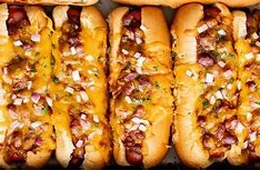 Loaded chili cheese hot dogs with toppings