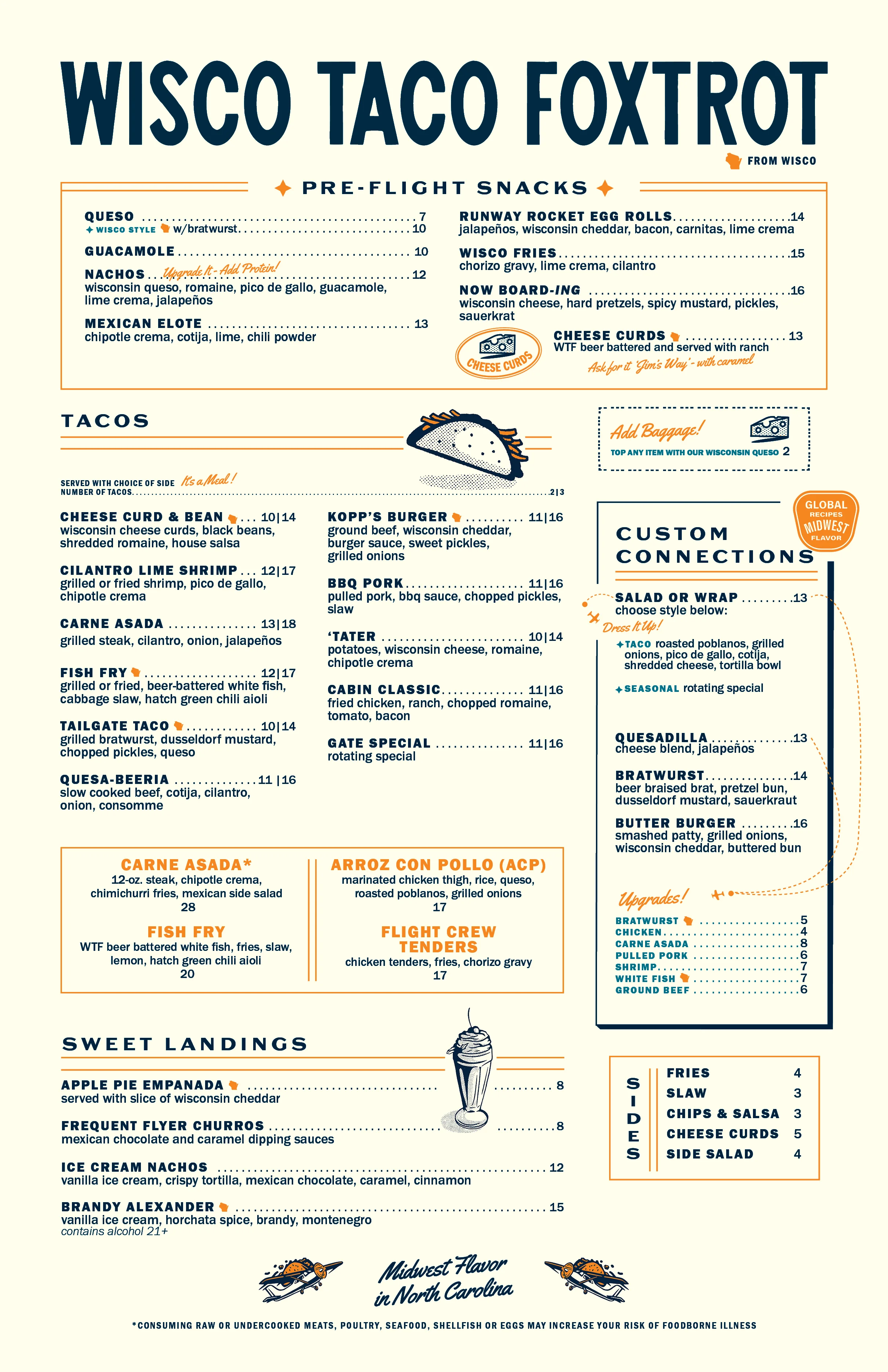 Main menu of a restaurant featuring various food items and drinks.