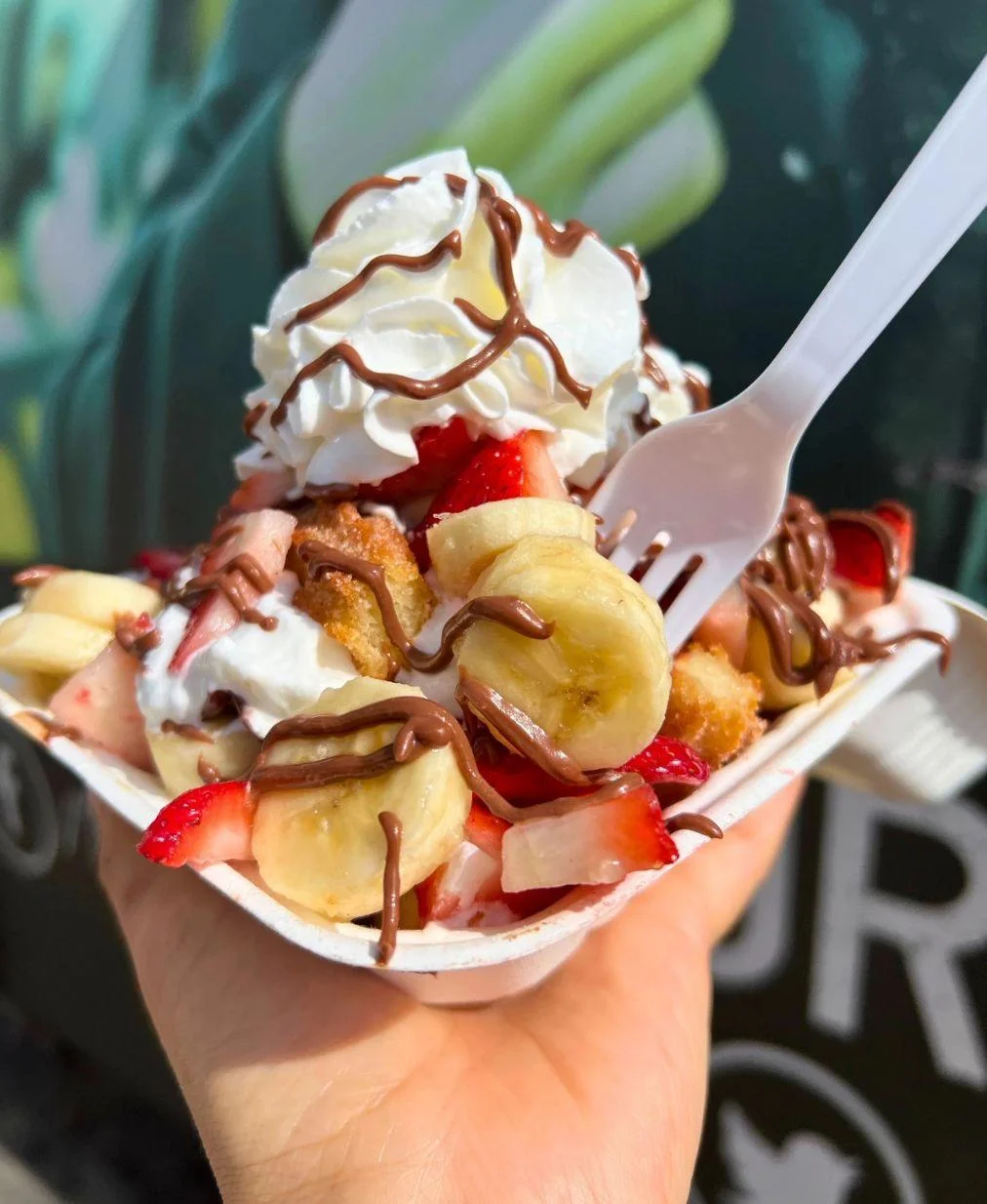 CHURROS BITES WITH FRESH STAWBERRIES, BANANA, NUTELLA & WHIPPED CREAM