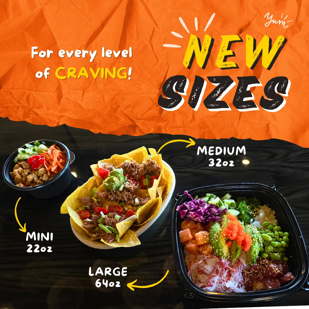 Colorful poke bowl with fresh seafood and vegetables