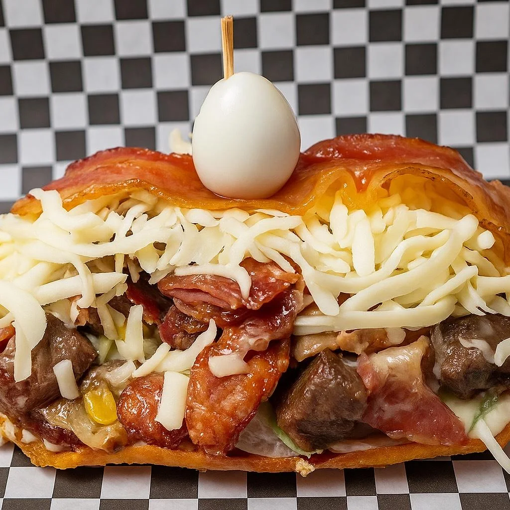 Loaded Mexican torta with meats and cheese
