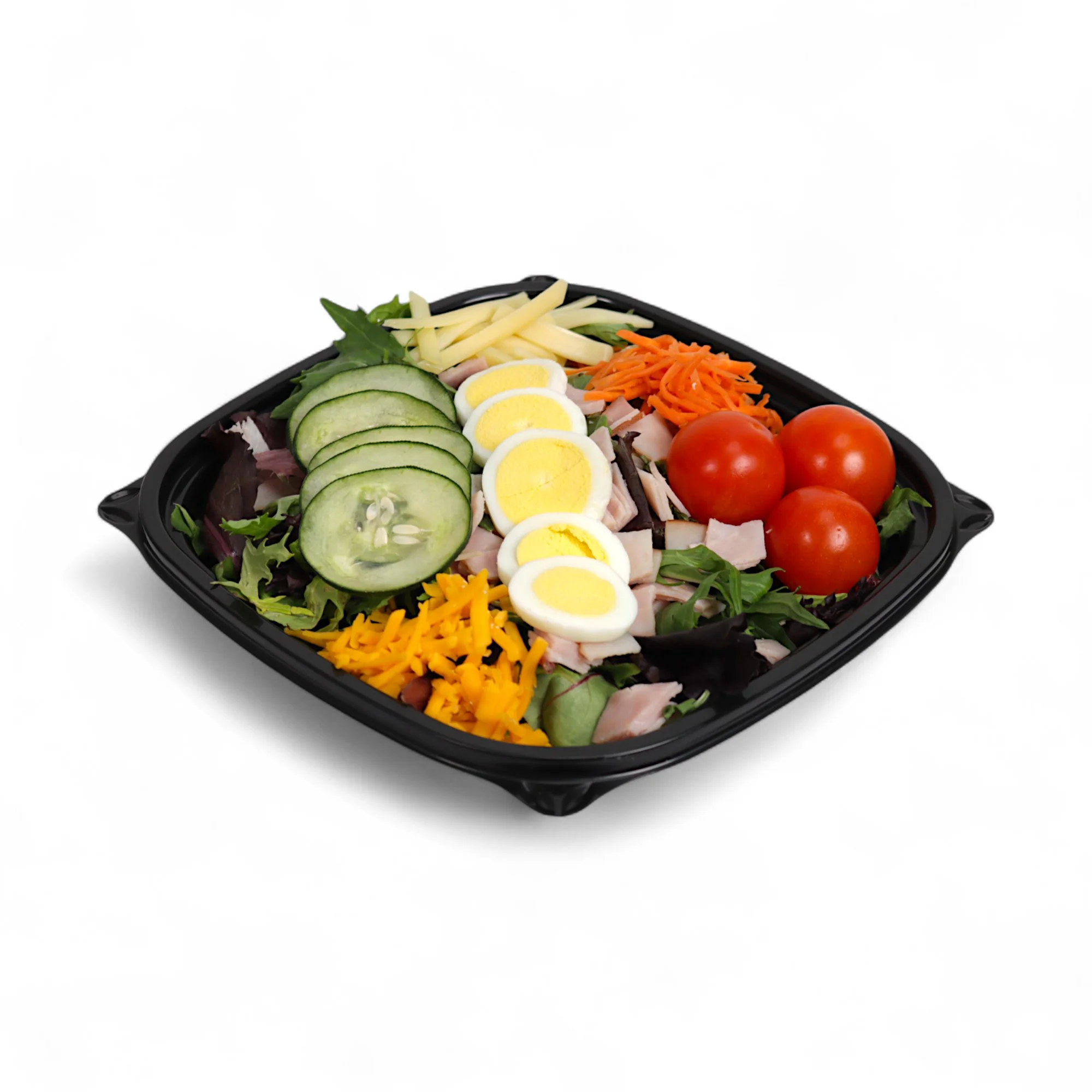 Colorful garden salad with sliced eggs and vegetables