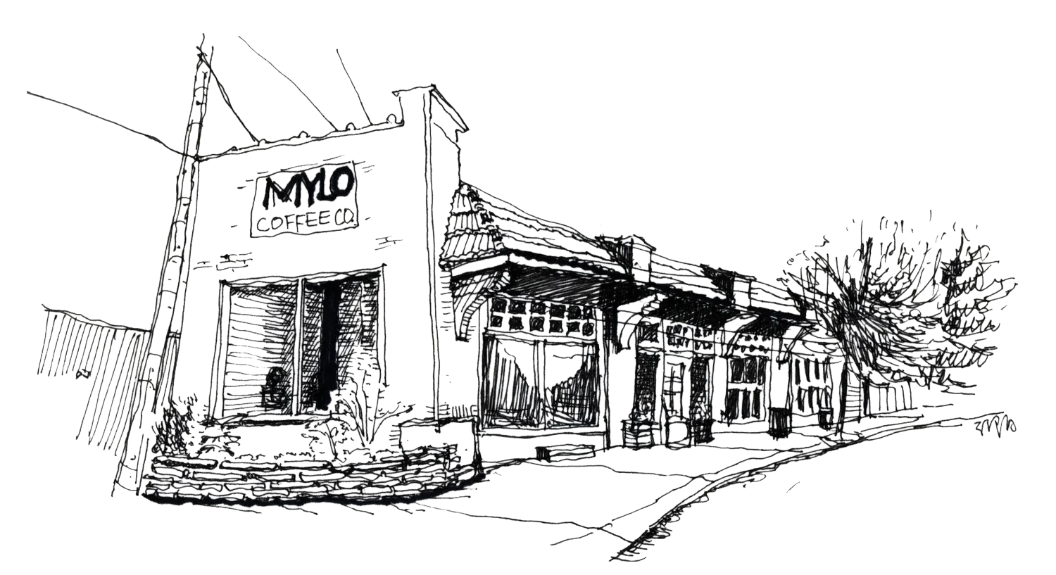 Charming coffee shop exterior with rustic architecture