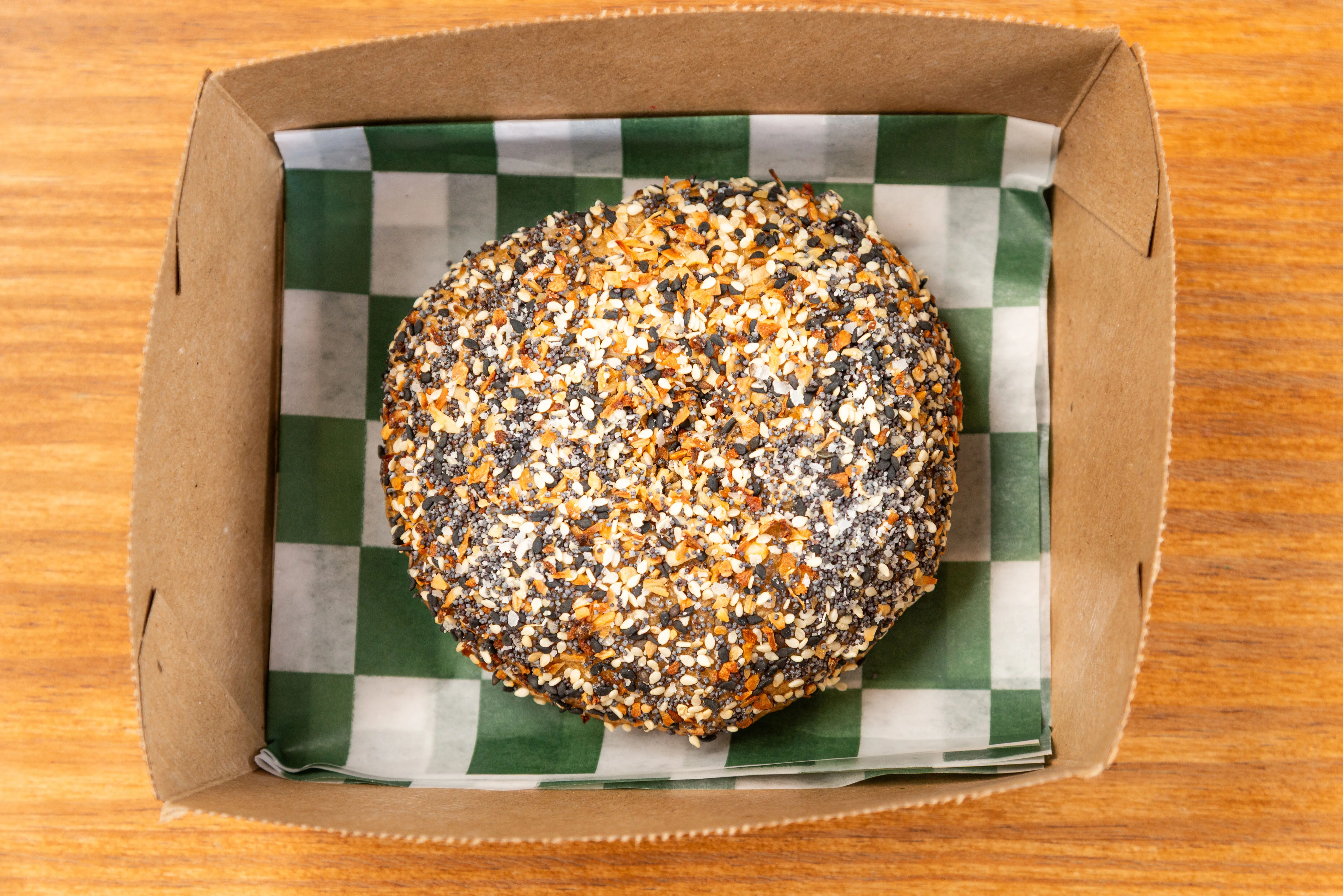 Savory black sesame bagel topped with seeds