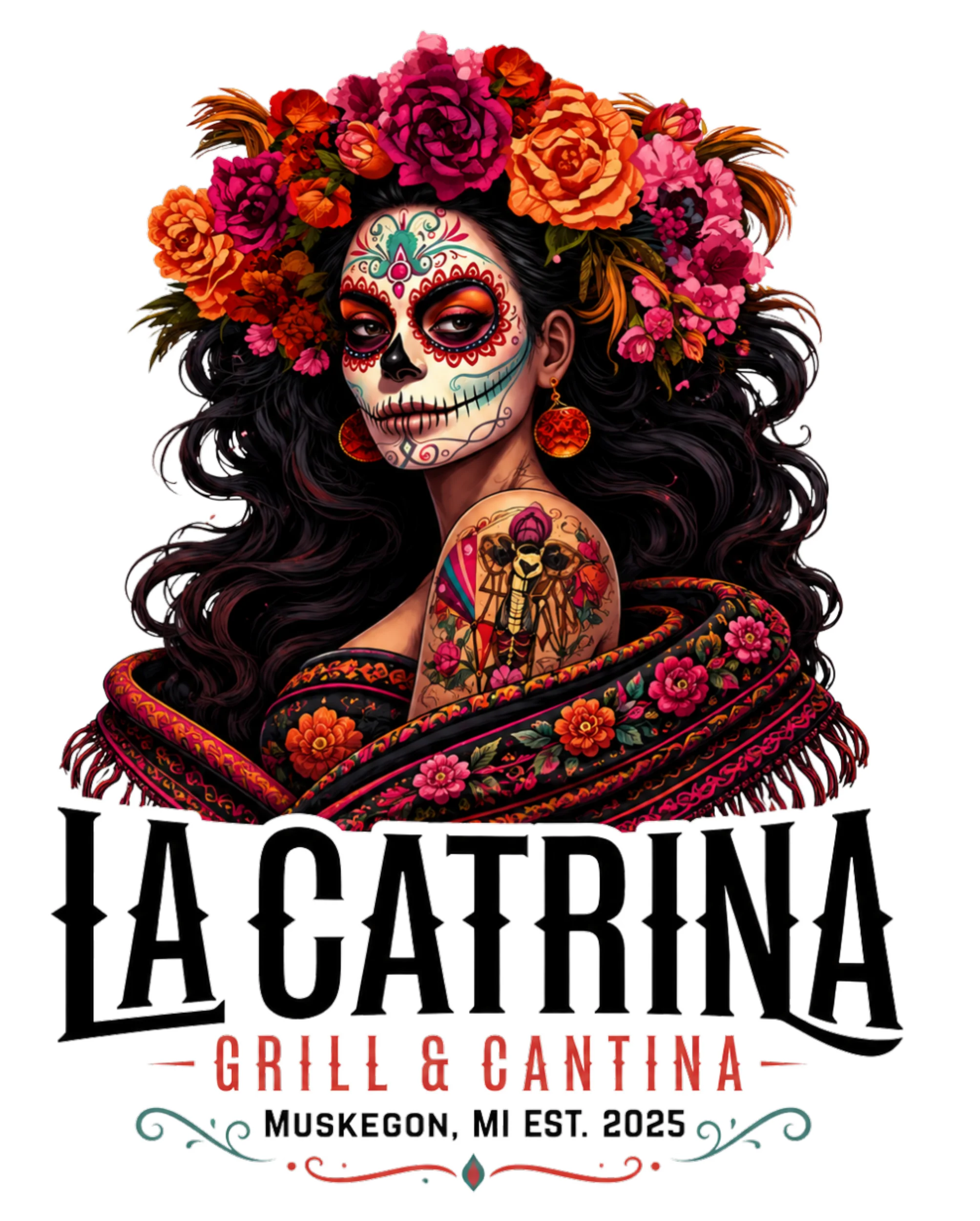 Colorful La Catrina mural for a vibrant Mexican grill and cantina