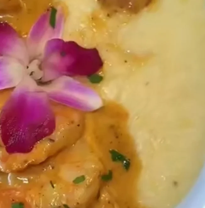 Shrimp and grits, a classic Southern dish with creamy texture