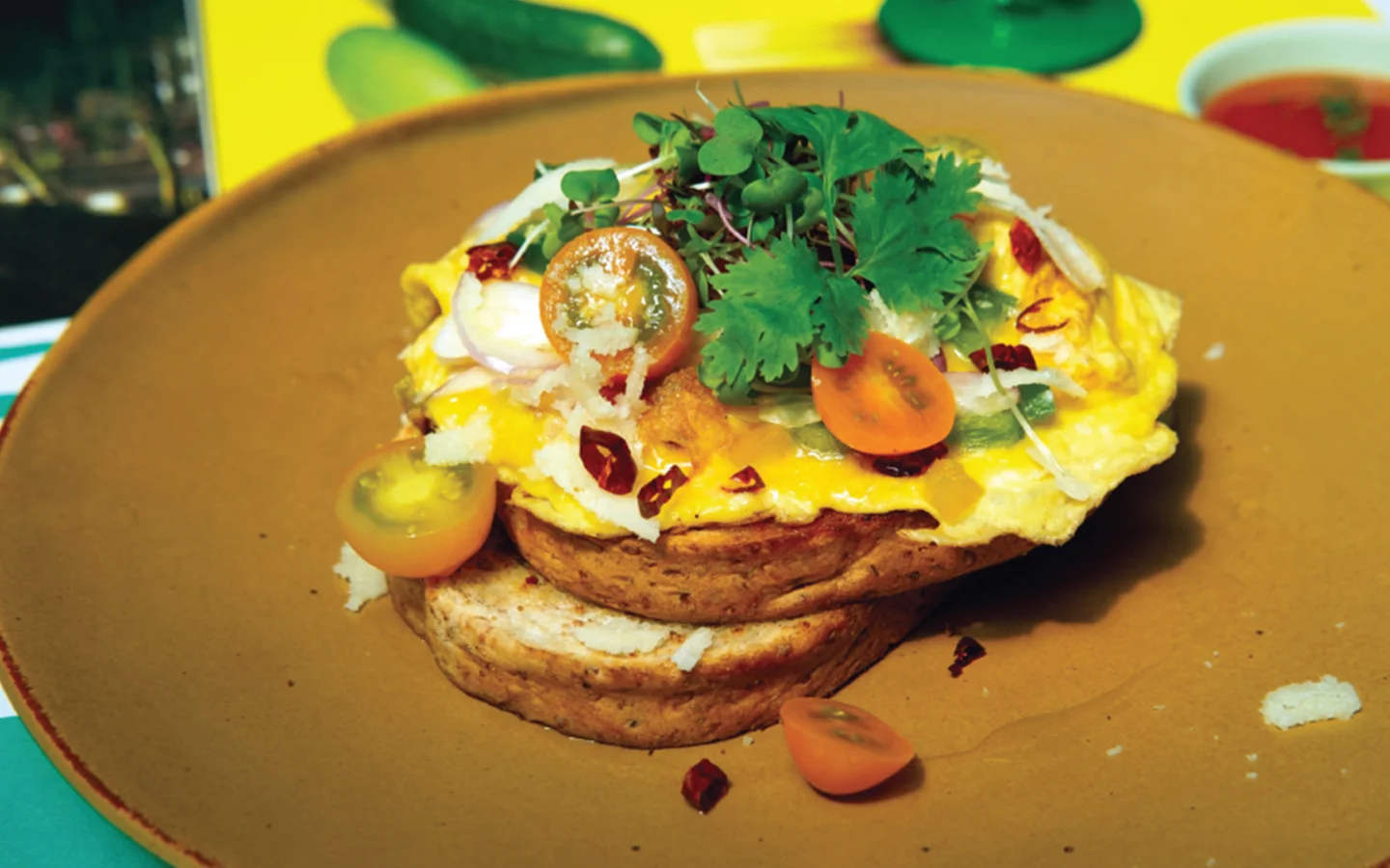 Indian-style omelette on whole grain toast