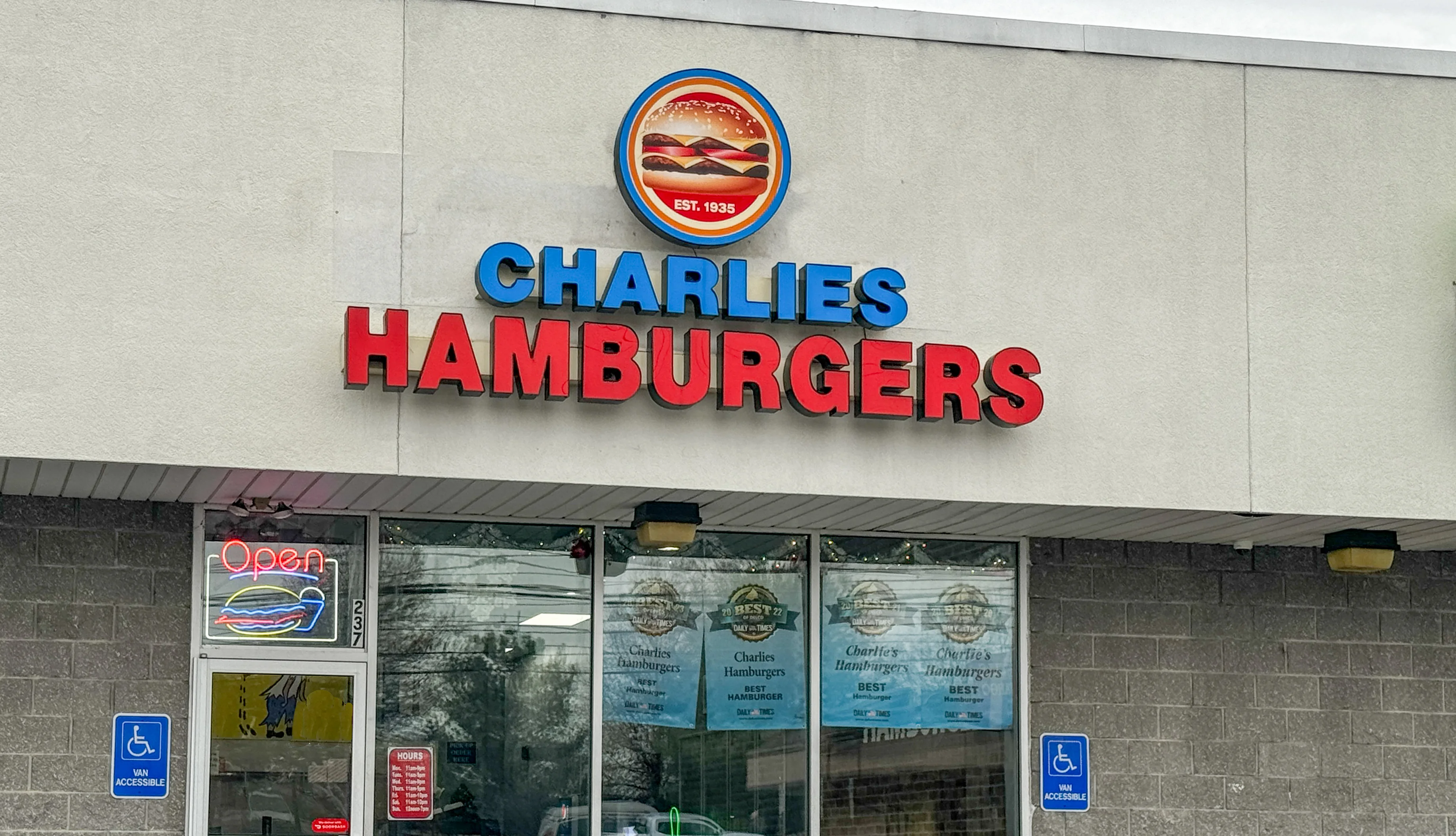 Restaurant store front with sign