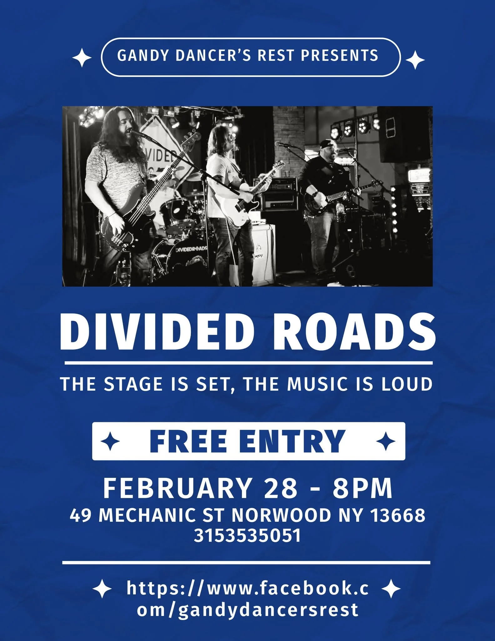 Live music event at Gandy Dancer's Rest featuring Divided Roads