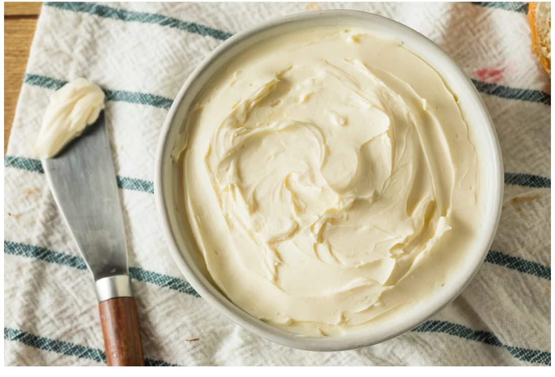 Creamy American-style cream cheese in a bowl