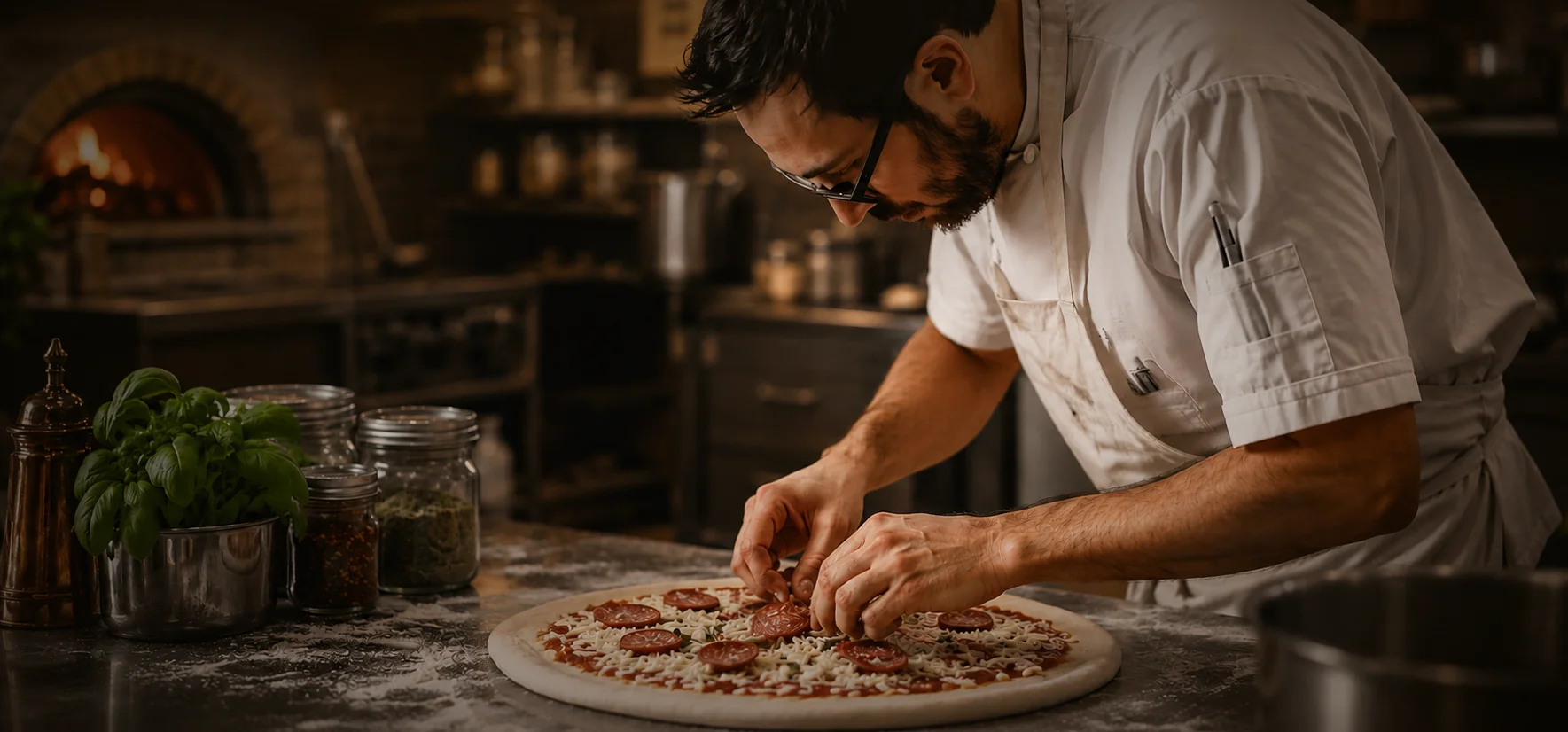 A restaurant chef preparing a dish