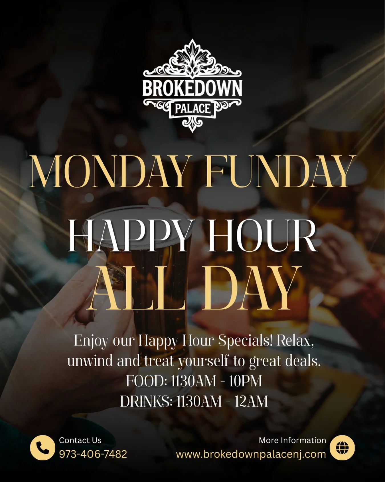 Happy Hour promotion at Brokedown Palace with drinks and food specials