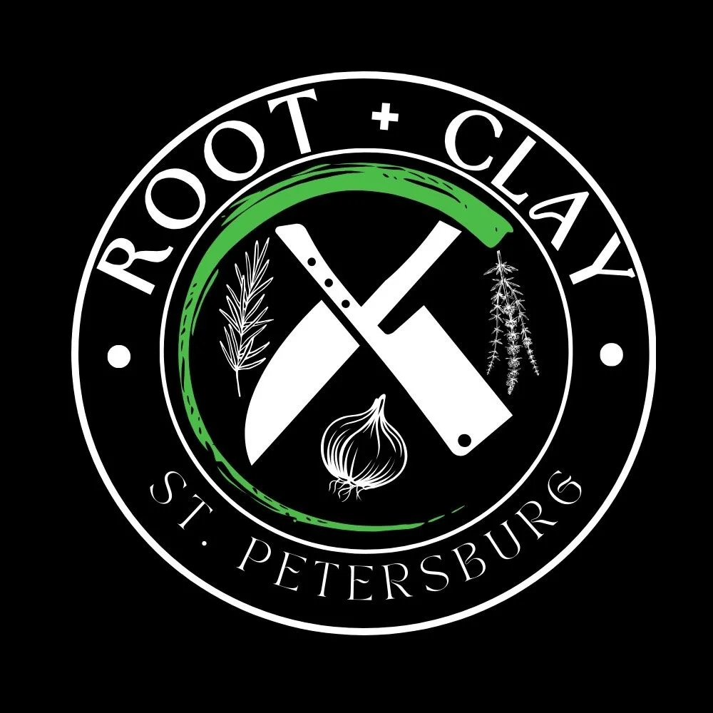 Logo of Root + Clay restaurant in St. Petersburg