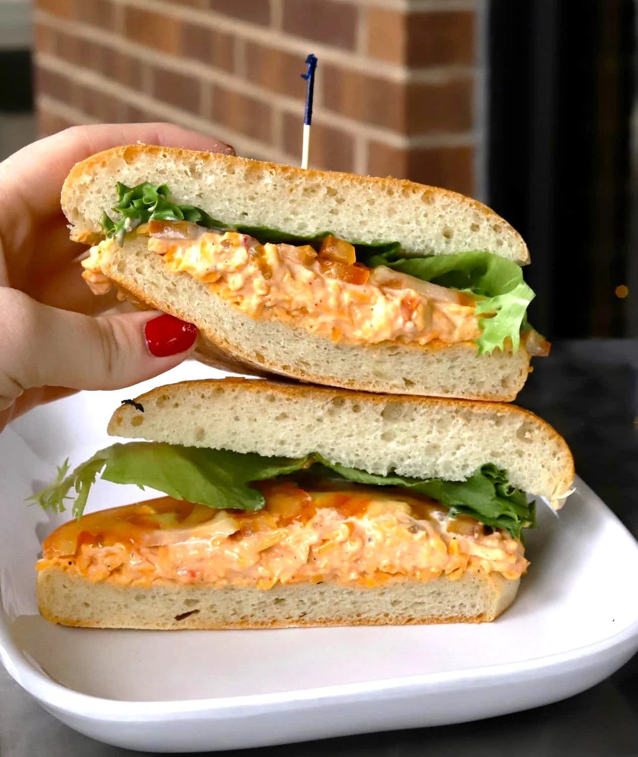 Savory chicken salad sandwich on artisan bread