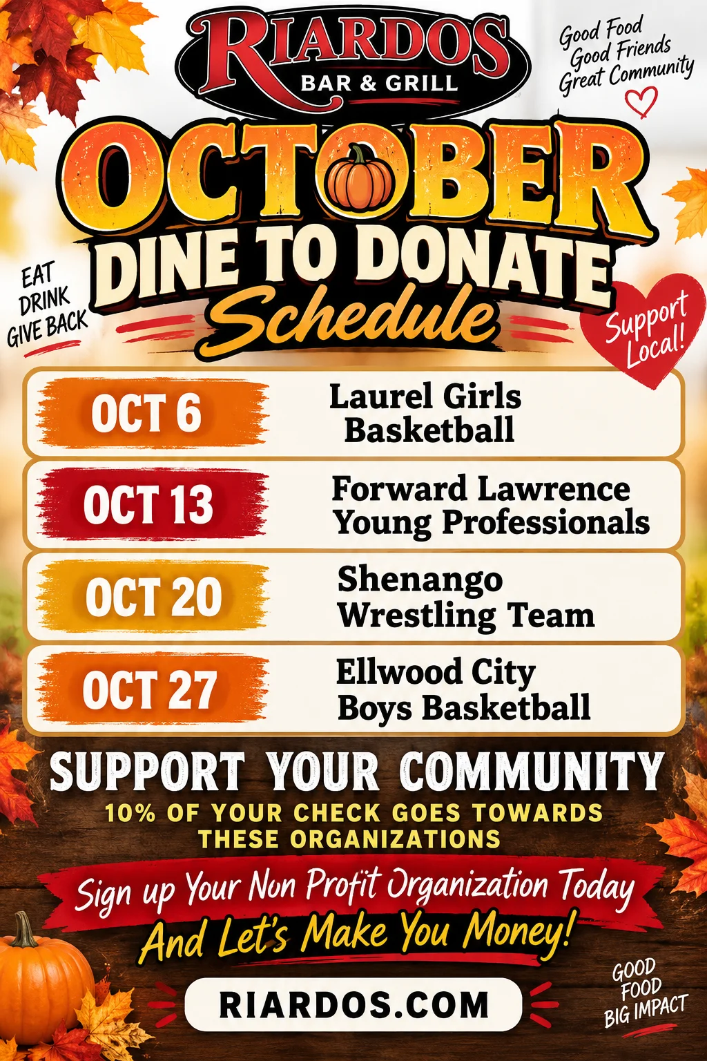 Promotional flyer for charitable dining event at Riardo's restaurant