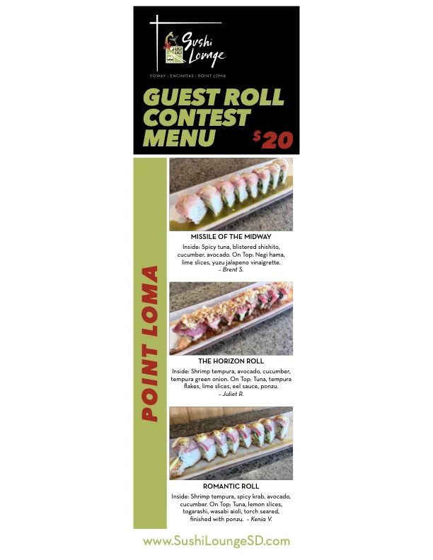 Point loma guest roll menu