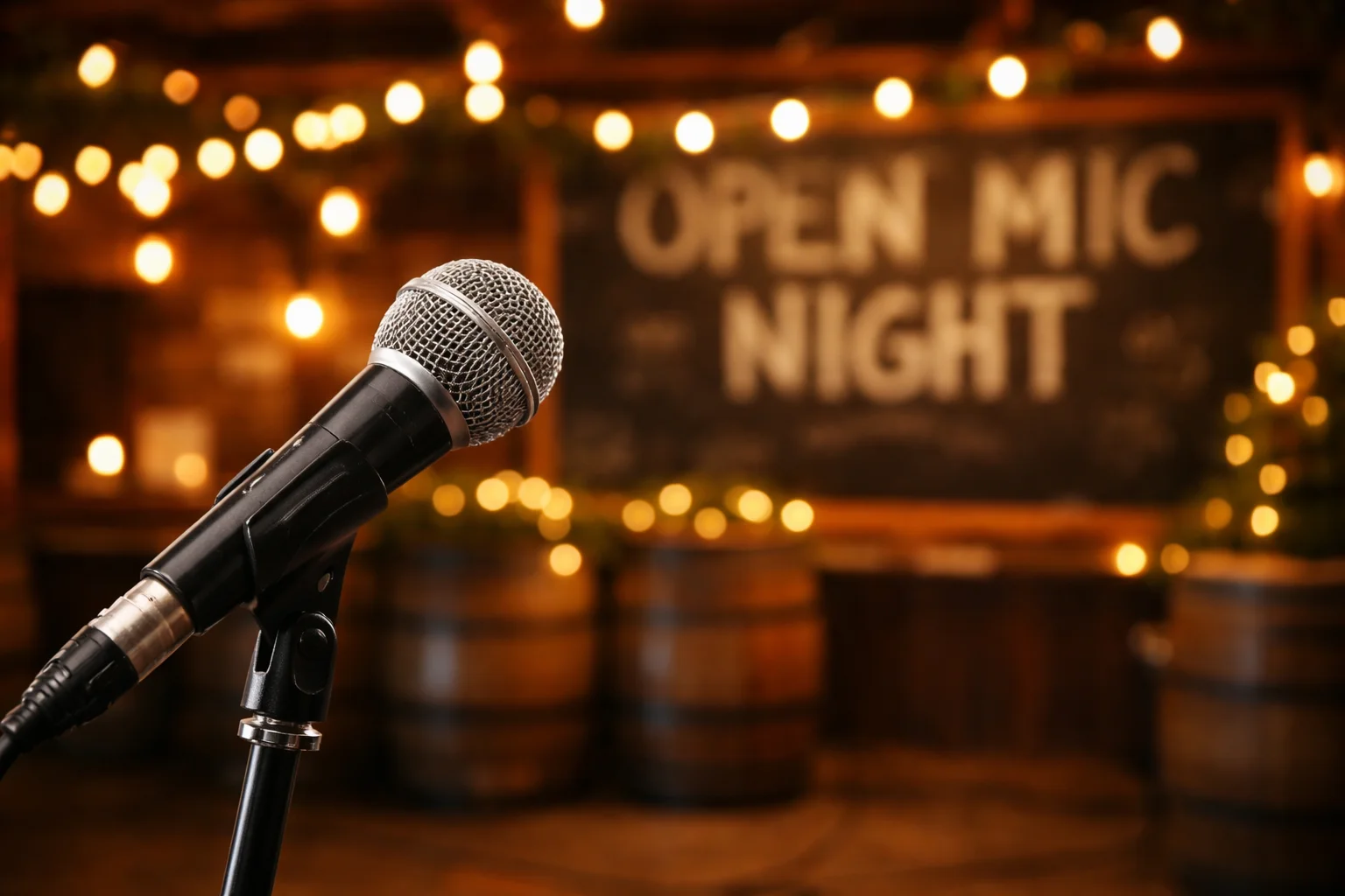Microphone on stage for open mic night event