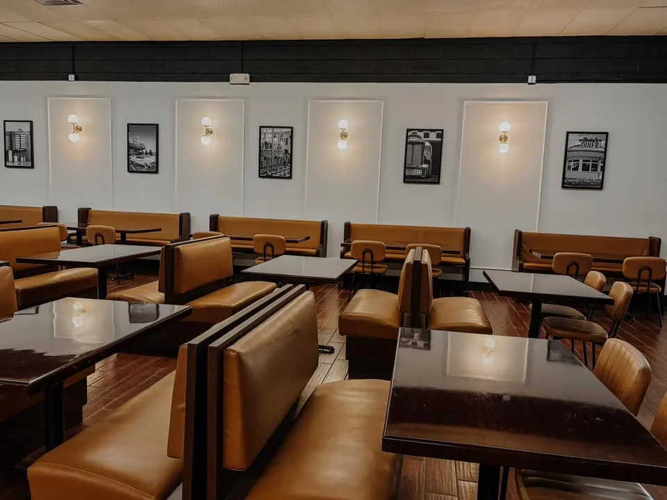 Cozy restaurant interior with modern seating and vintage decor