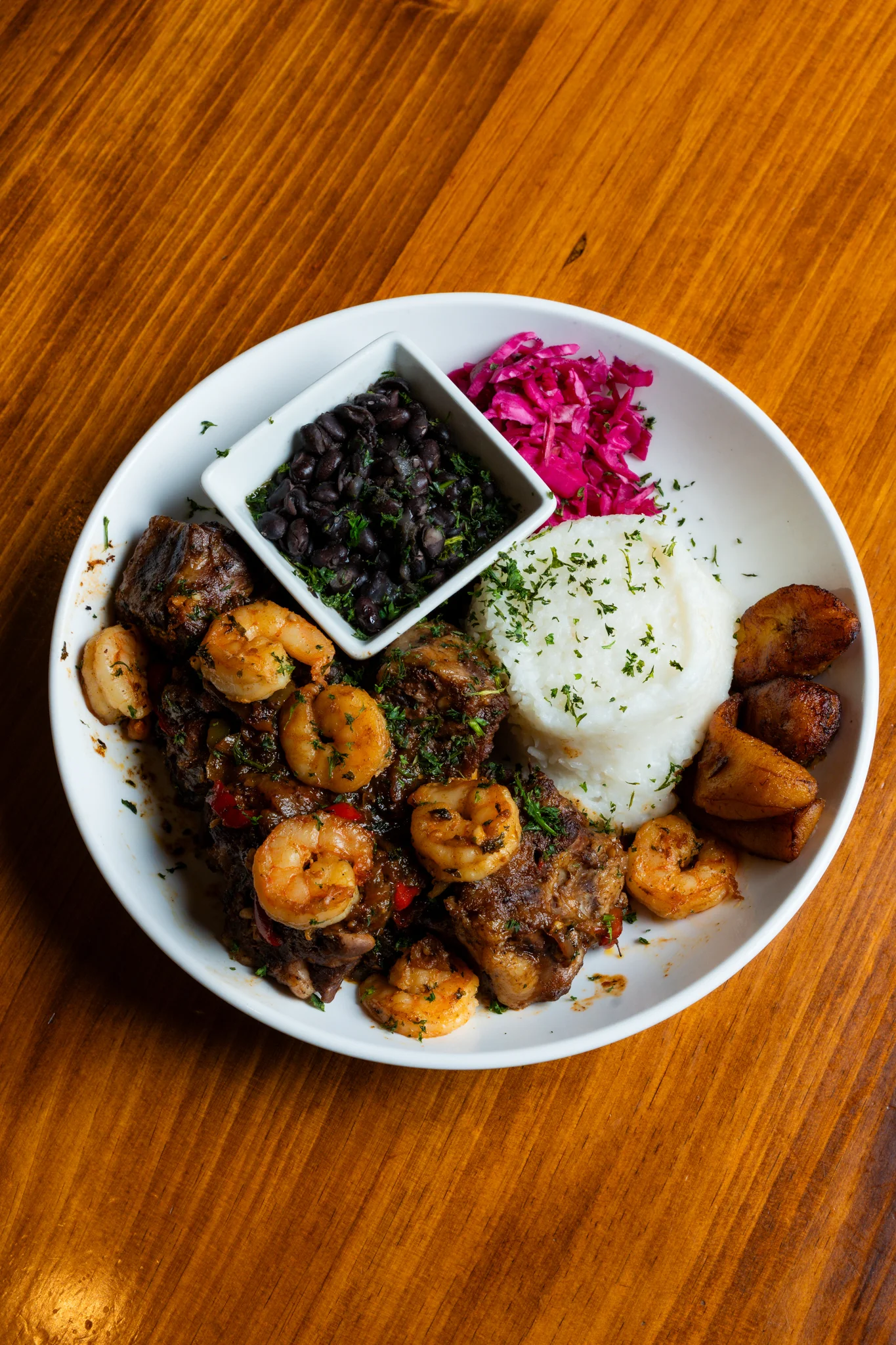 Jamaican shrimp and oxtail with rice and beans