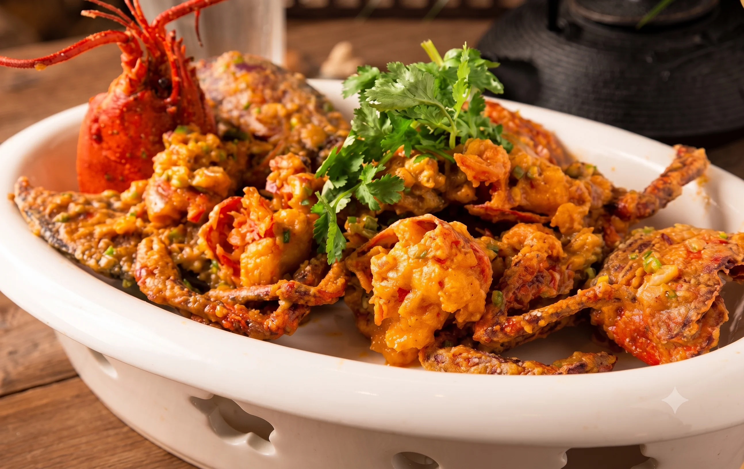 Crispy crab dish with rich sauce, a popular seafood delicacy