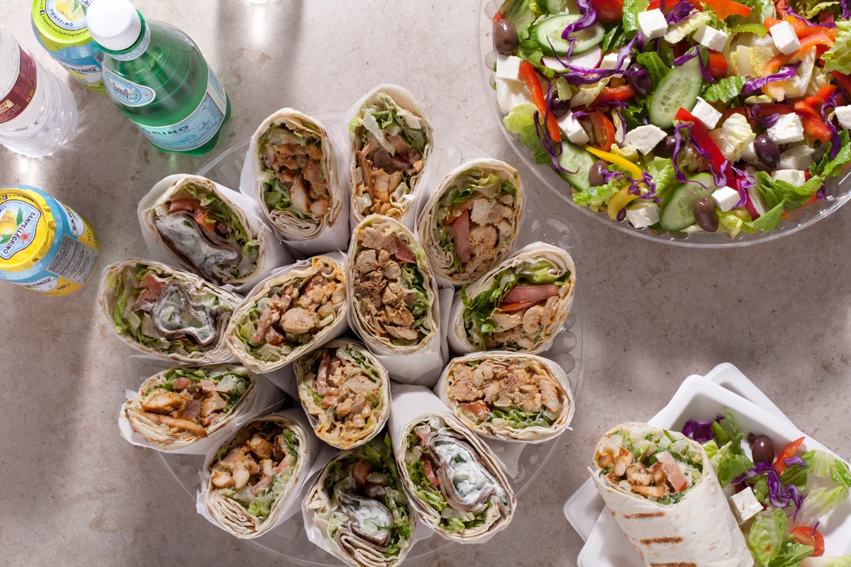 Mediterranean chicken wraps with fresh salad