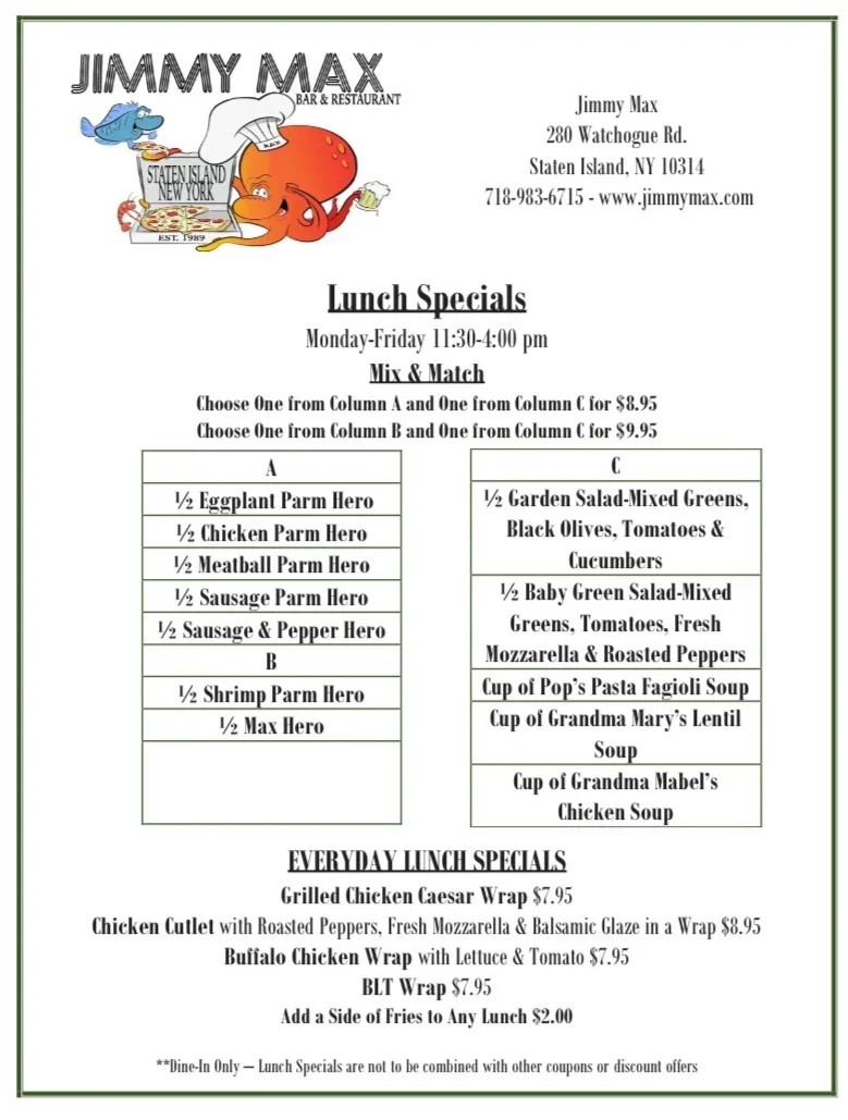 Jimmy Max Lunch Specials