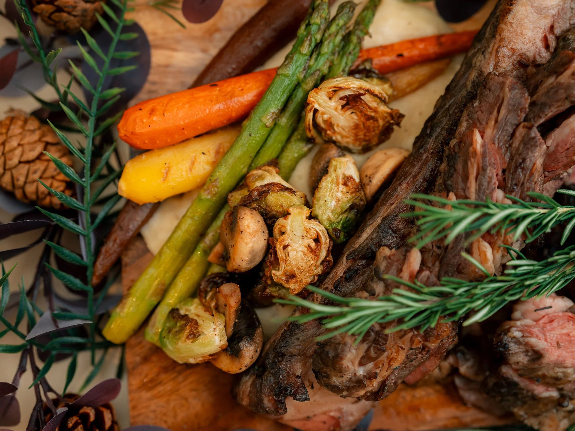 Herb-crusted roast beef with seasonal vegetables