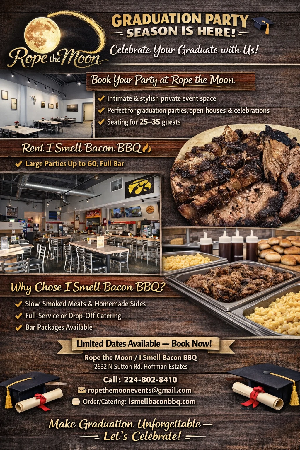 Cozy restaurant interior for graduation parties with stylish decor