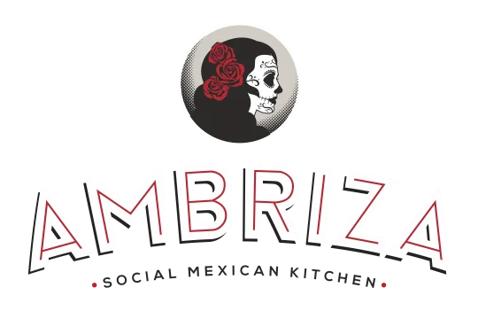 Logo of Ambriza Social Mexican Kitchen featuring a skull and roses