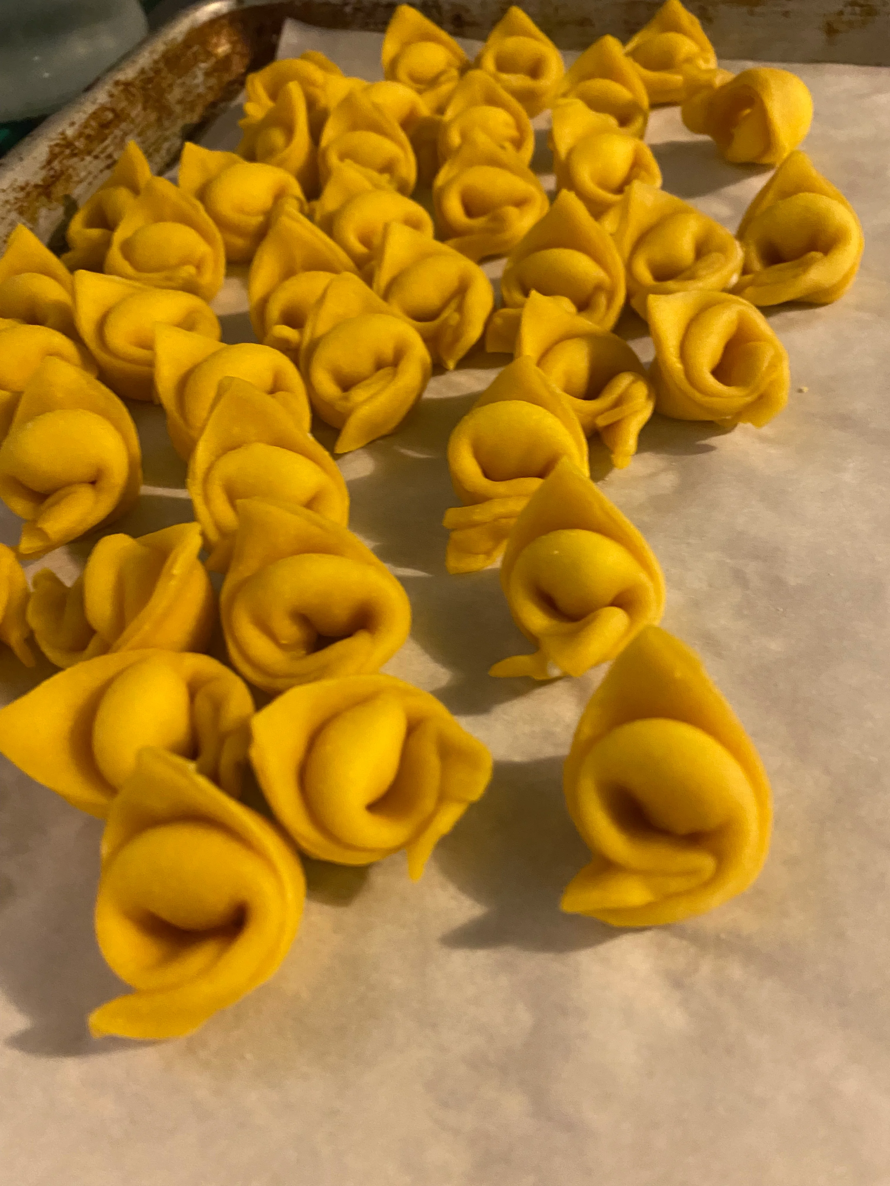 Homemade tortellini pasta ready for cooking