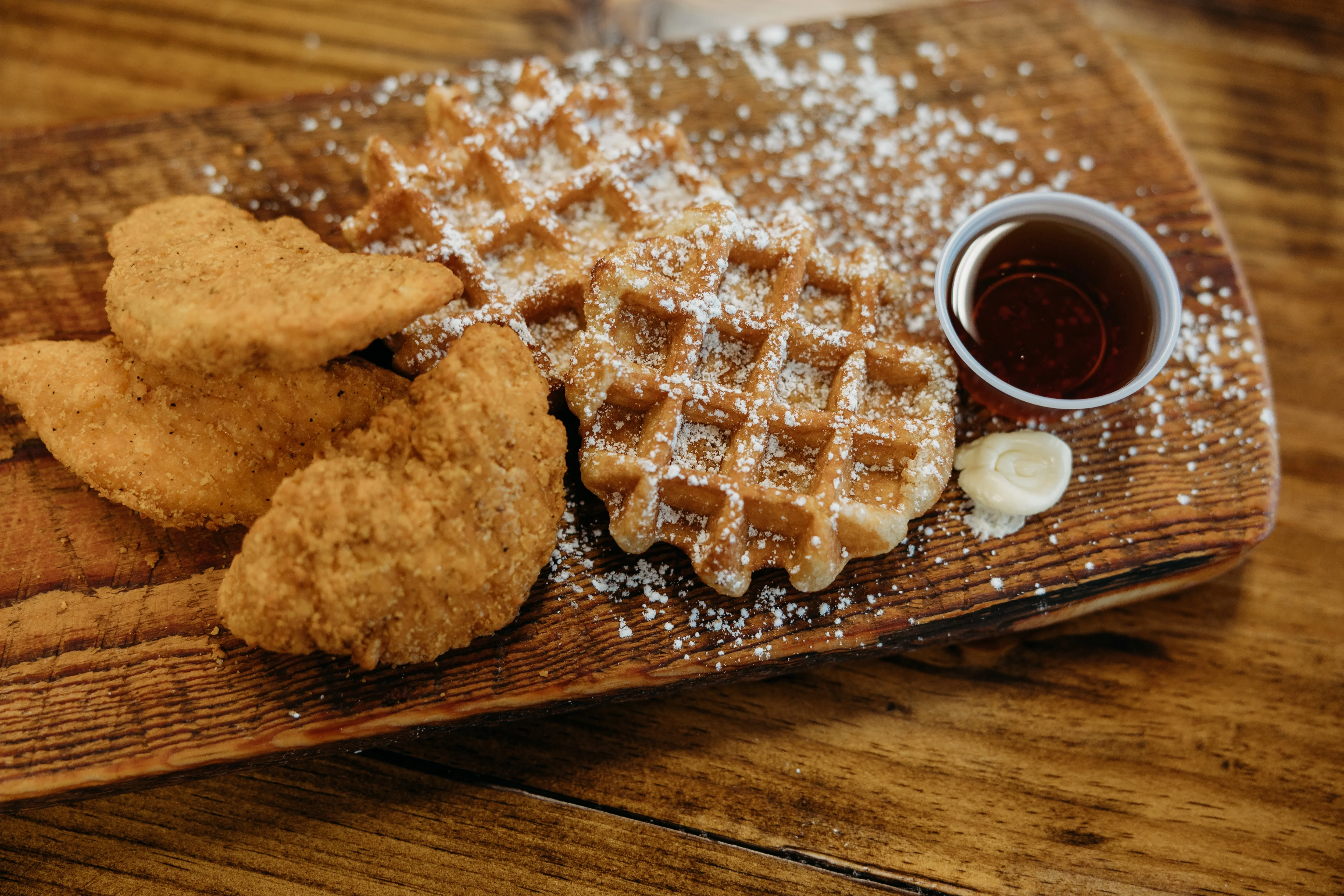 Southern chicken and waffles with syrup