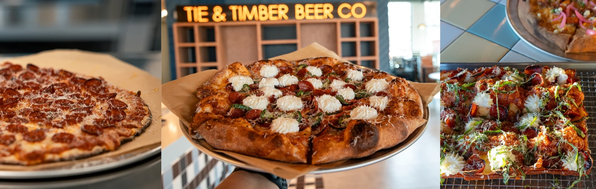Artisan pepperoni pizza with fresh toppings at a trendy pizzeria