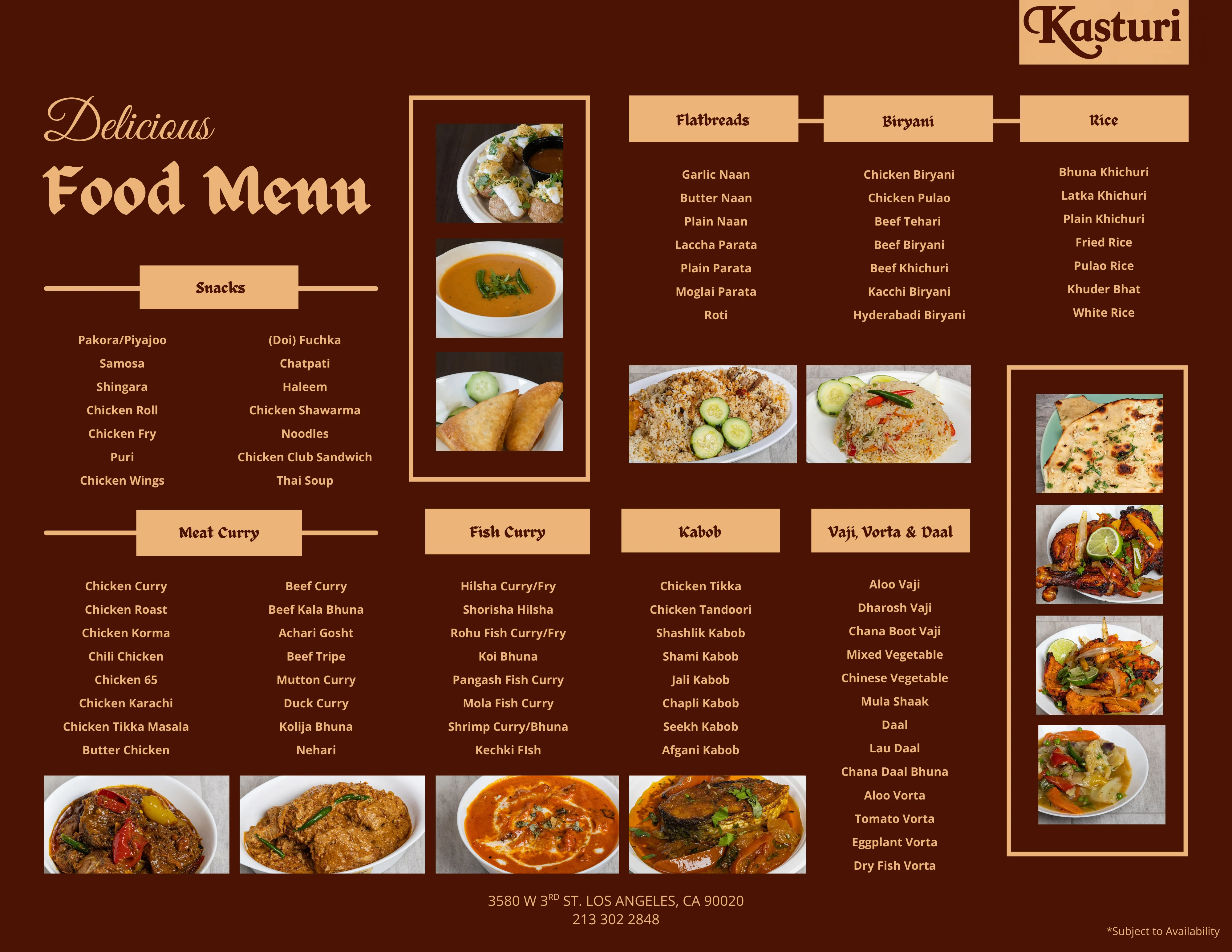 Diverse Indian menu featuring biryani, curries, and flatbreads