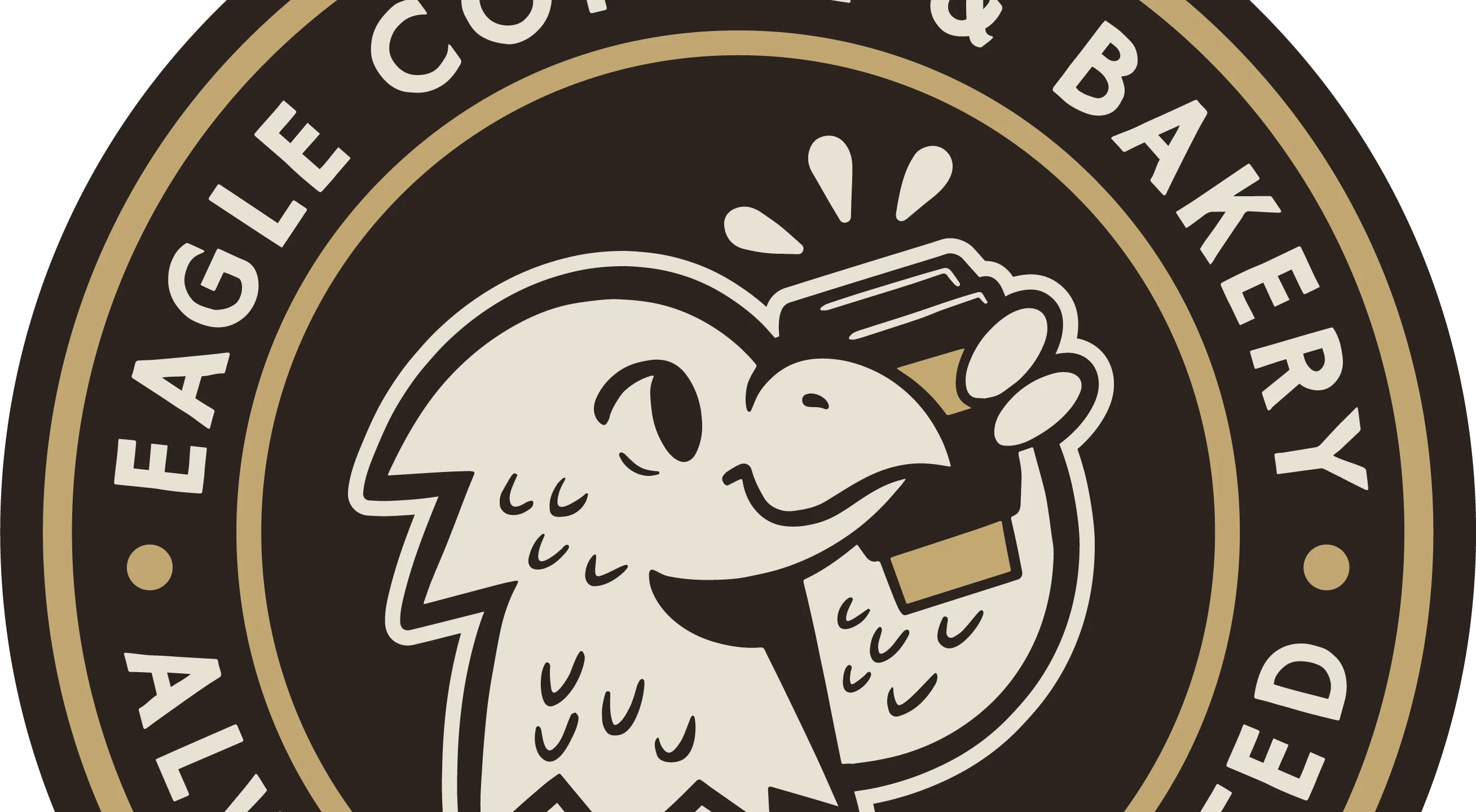 Eagle Coffee & Bakery logo featuring a playful eagle holding a coffee cup