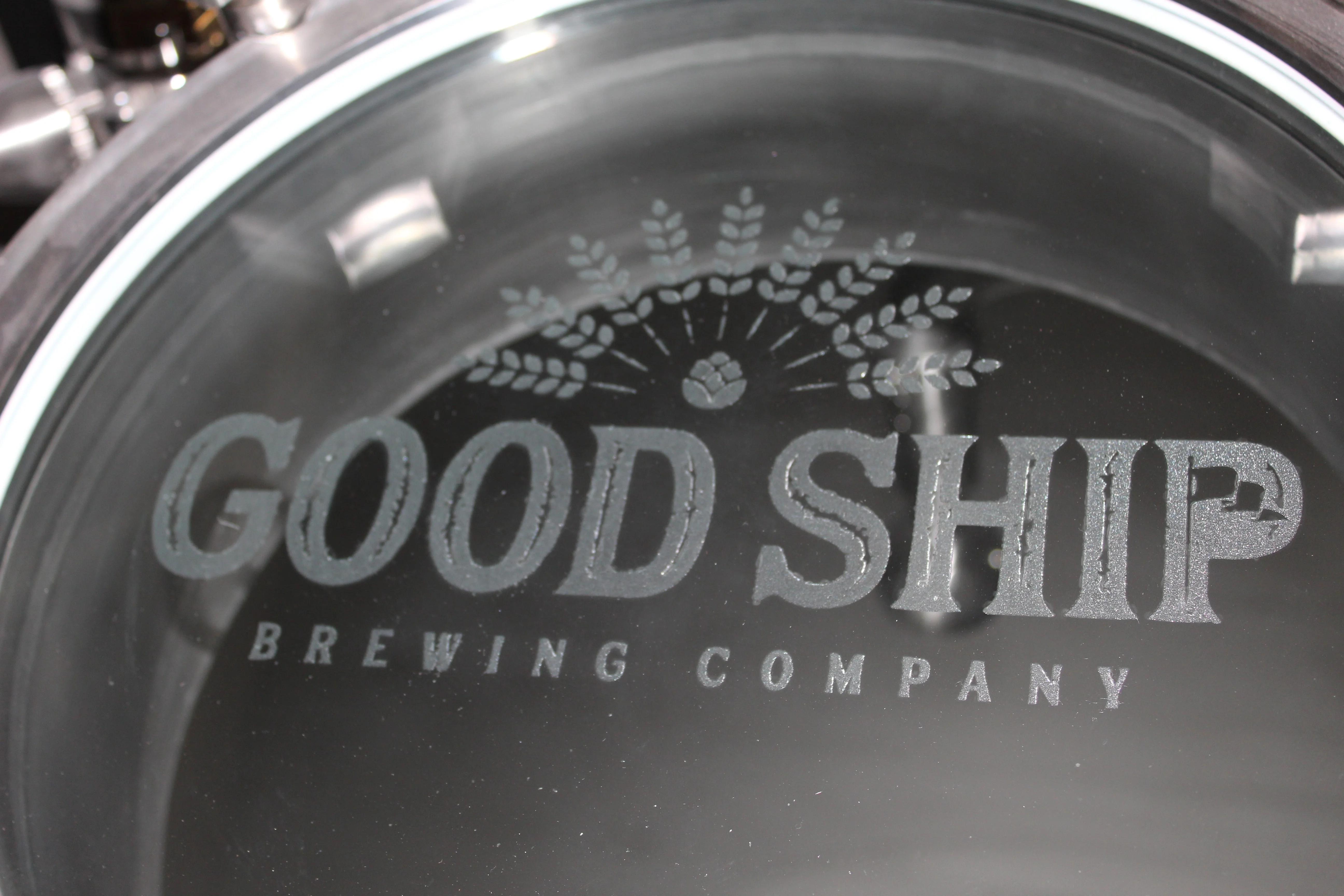 Good Ship Brewing Company logo on glass