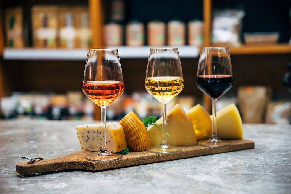 Artisan cheese platter with wine pairings