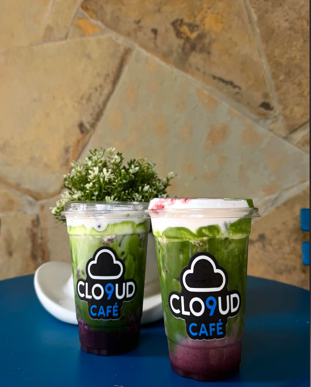 Colorful matcha drinks at Clo9ud Café