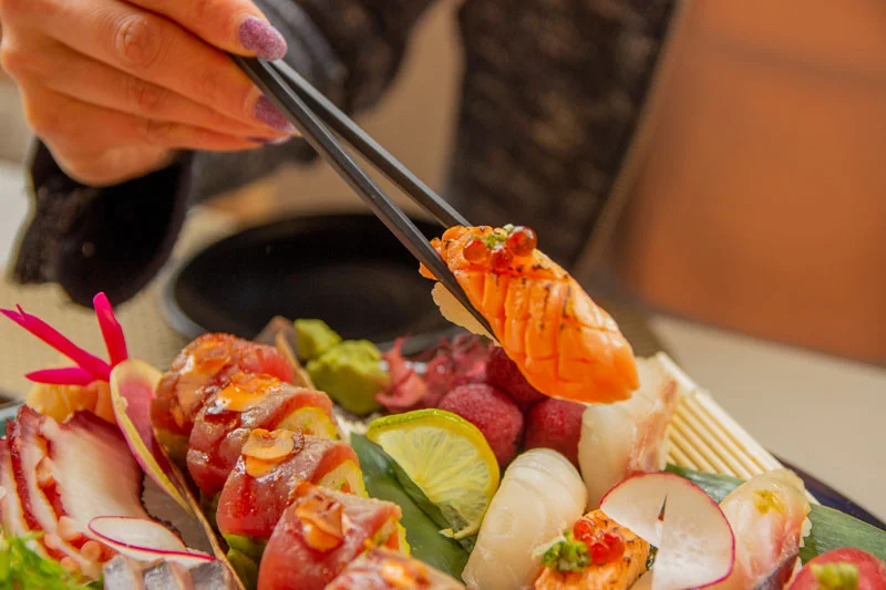 Assorted Japanese sushi platter with fresh seafood