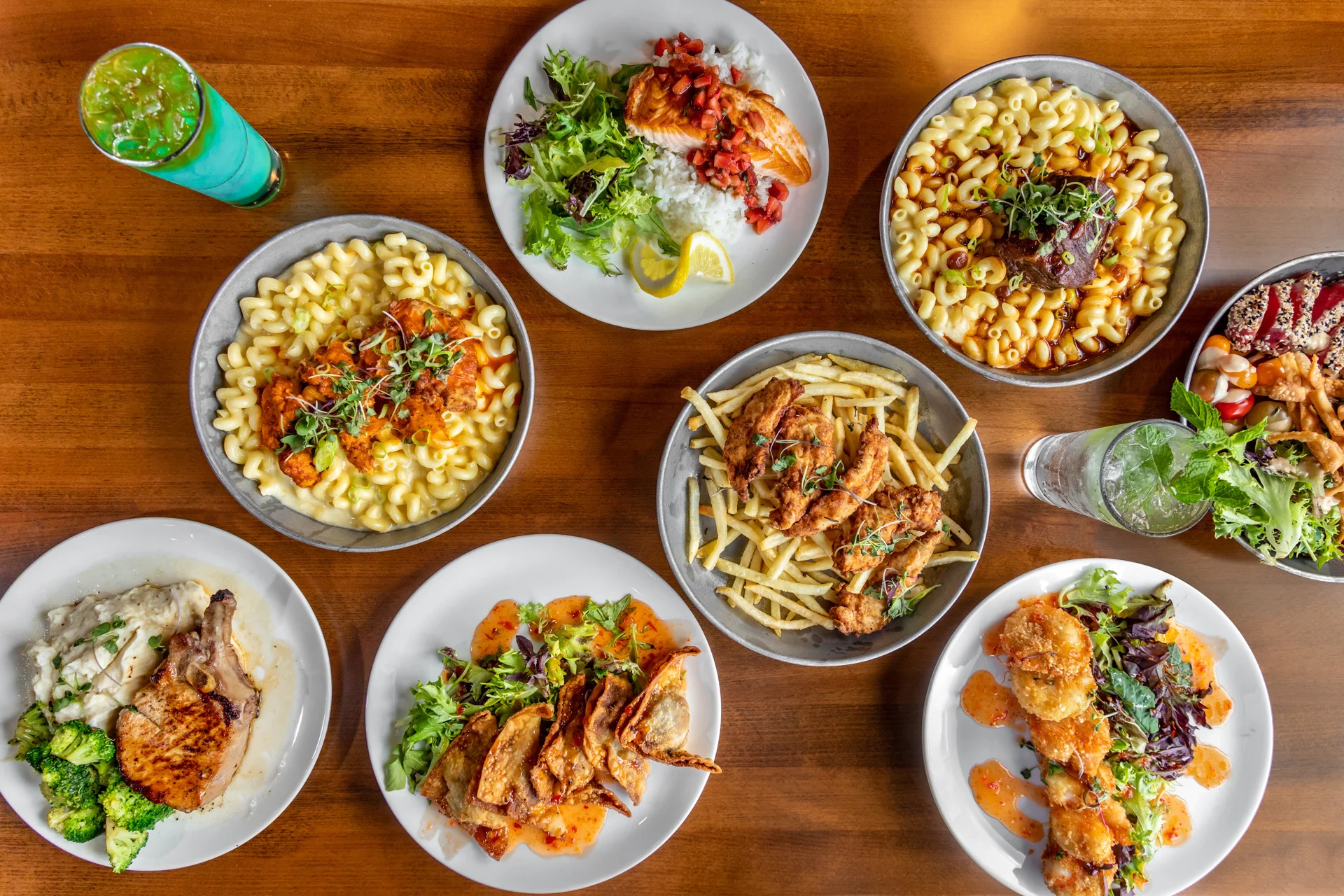 Southern fried chicken with mac and cheese and sides