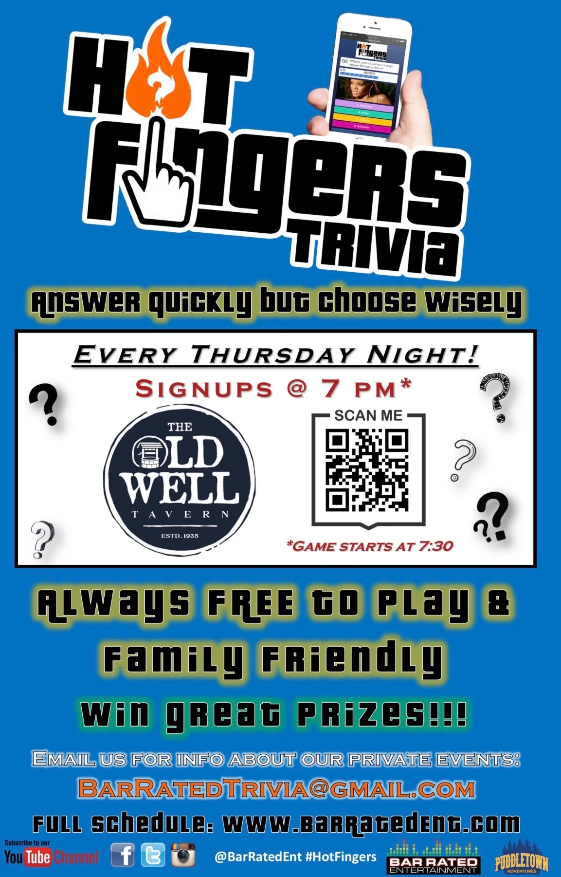 Trivia night event at The Old Well Tavern with QR code for signups
