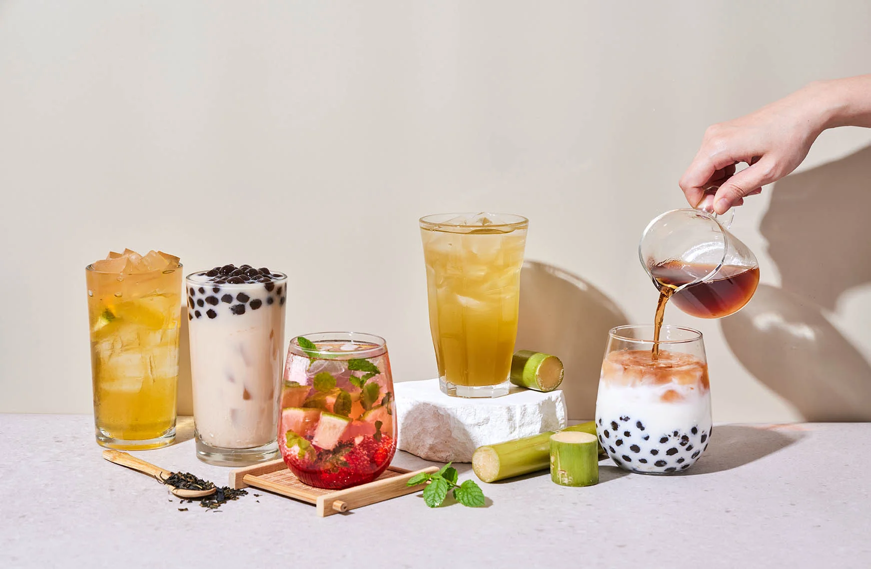 Variety of refreshing bubble teas and iced drinks