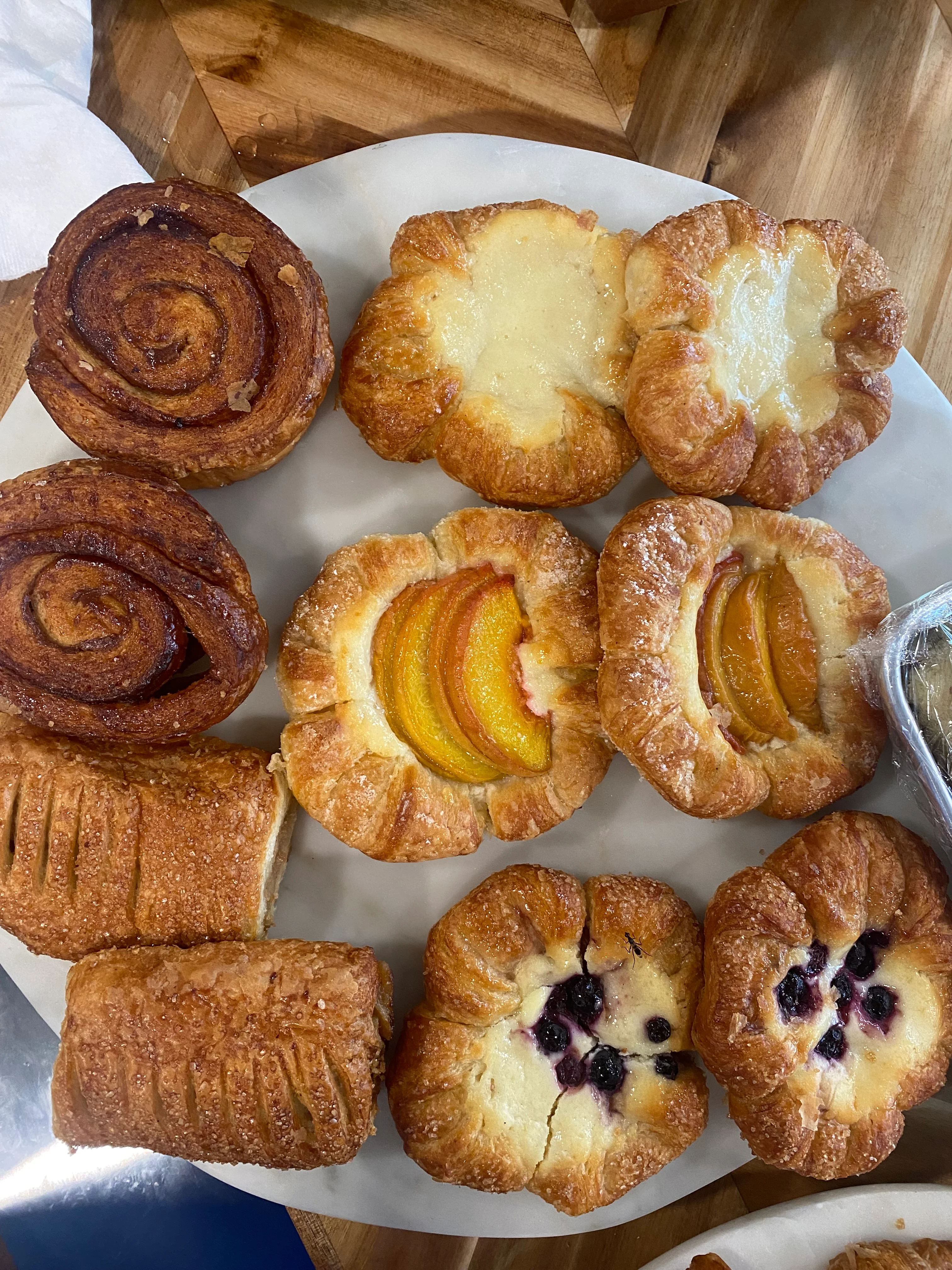 Assorted Danish pastries on a white plate